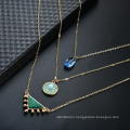 Trendy Crystal Glass Natural Stone Pendant 3 Layered Necklace